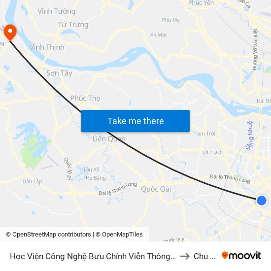Học Viện Công Nghệ Bưu Chính Viễn Thông - Trần Phú (Hà Đông) to Chu Minh map