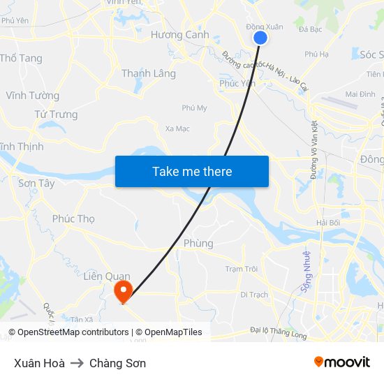 Xuân Hoà to Chàng Sơn map