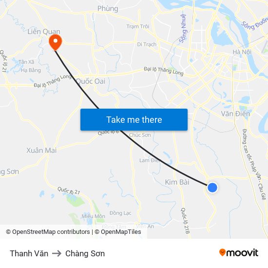 Thanh Văn to Chàng Sơn map