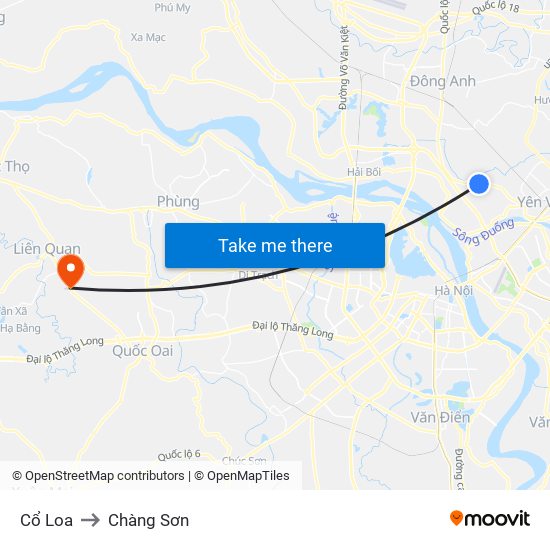 Cổ Loa to Chàng Sơn map