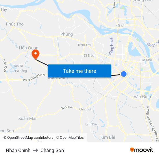 Nhân Chính to Chàng Sơn map