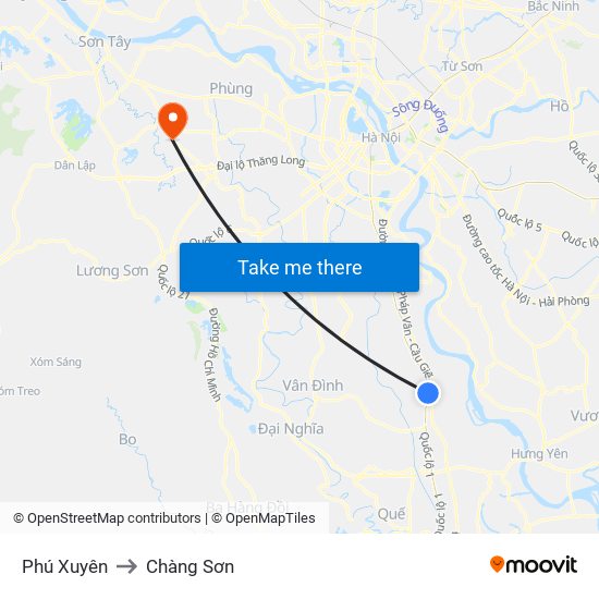 Phú Xuyên to Chàng Sơn map