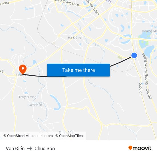 Văn Điển to Chúc Sơn map
