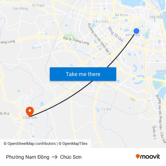 Phường Nam Đồng to Chúc Sơn map