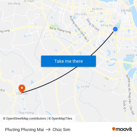 Phường Phương Mai to Chúc Sơn map