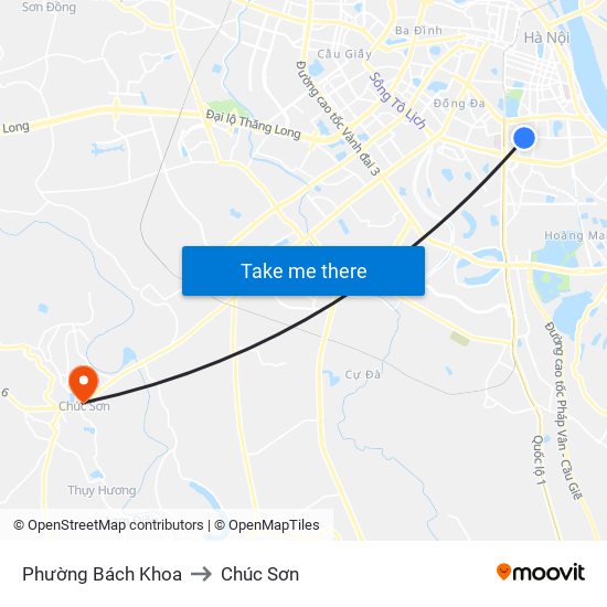 Phường Bách Khoa to Chúc Sơn map