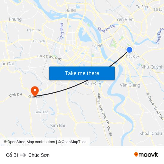 Cổ Bi to Chúc Sơn map