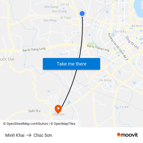 Minh Khai to Chúc Sơn map