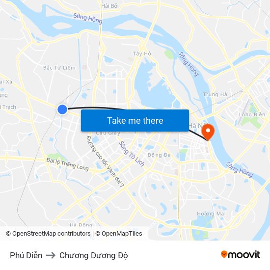 Phú Diễn to Chương Dương Độ map