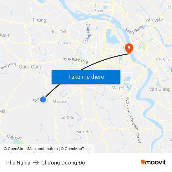 Phú Nghĩa to Chương Dương Độ map