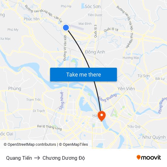 Quang Tiến to Chương Dương Độ map