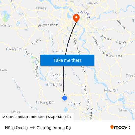 Hồng Quang to Chương Dương Độ map