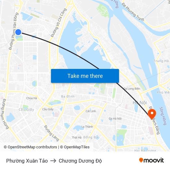 Phường Xuân Tảo to Chương Dương Độ map