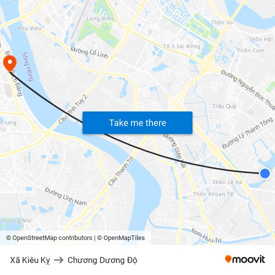 Xã Kiêu Kỵ to Chương Dương Độ map