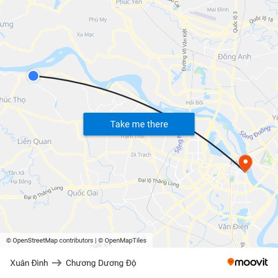 Xuân Đình to Chương Dương Độ map