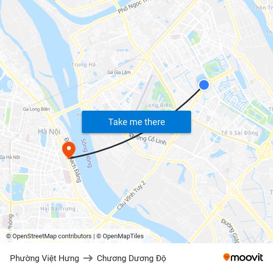 Phường Việt Hưng to Chương Dương Độ map