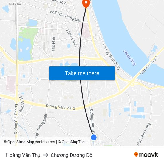 Hoàng Văn Thụ to Chương Dương Độ map