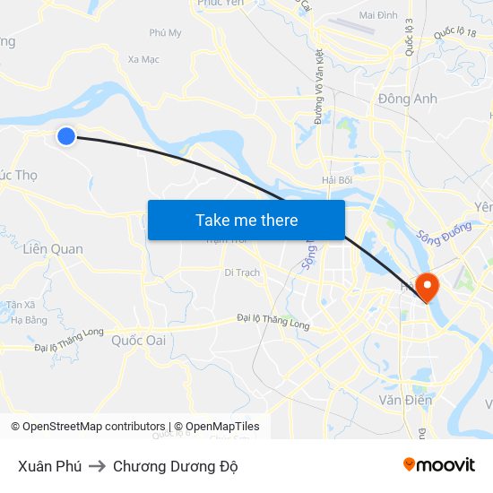 Xuân Phú to Chương Dương Độ map