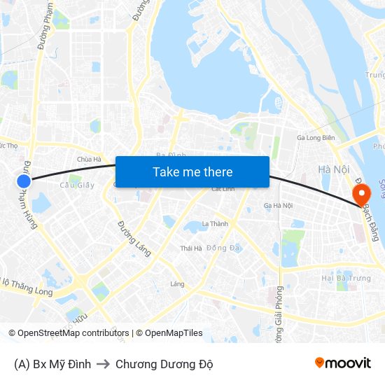 (A) Bx Mỹ Đình to Chương Dương Độ map