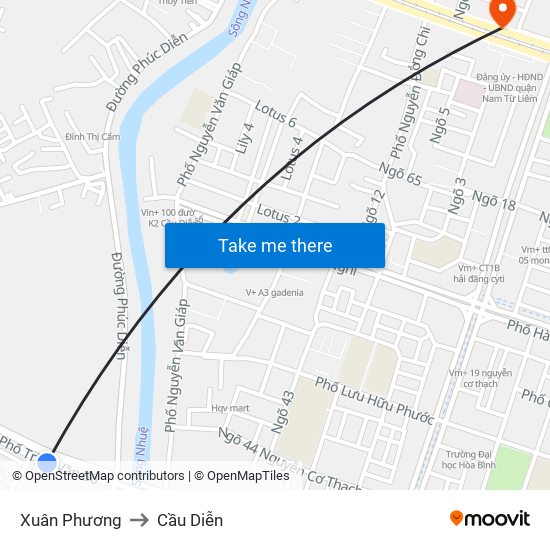 Xuân Phương to Cầu Diễn map