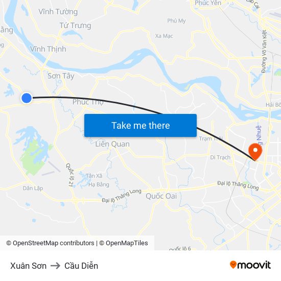 Xuân Sơn to Cầu Diễn map