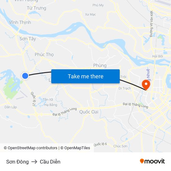 Sơn Đông to Cầu Diễn map