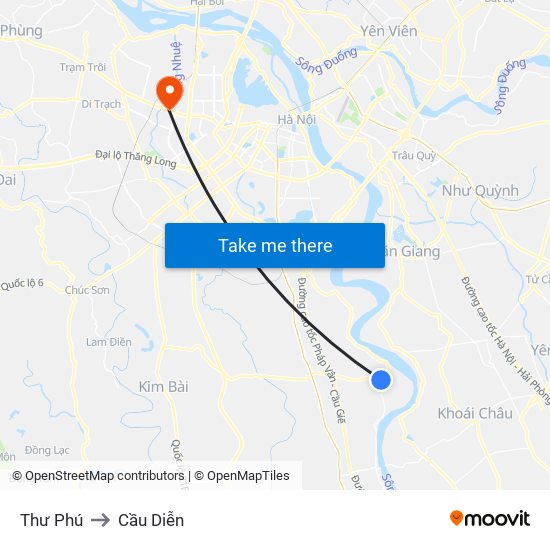 Thư Phú to Cầu Diễn map