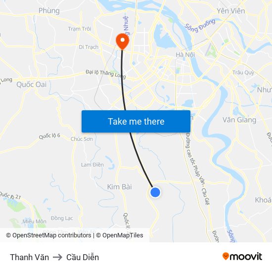 Thanh Văn to Cầu Diễn map