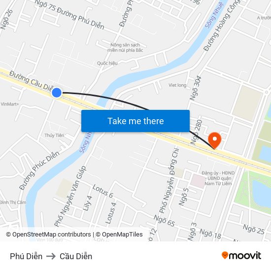 Phú Diễn to Cầu Diễn map