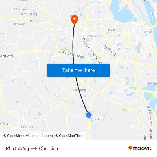 Phú Lương to Cầu Diễn map