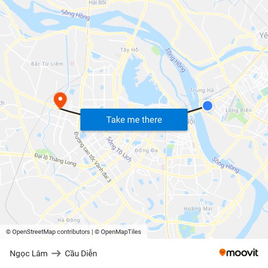 Ngọc Lâm to Cầu Diễn map