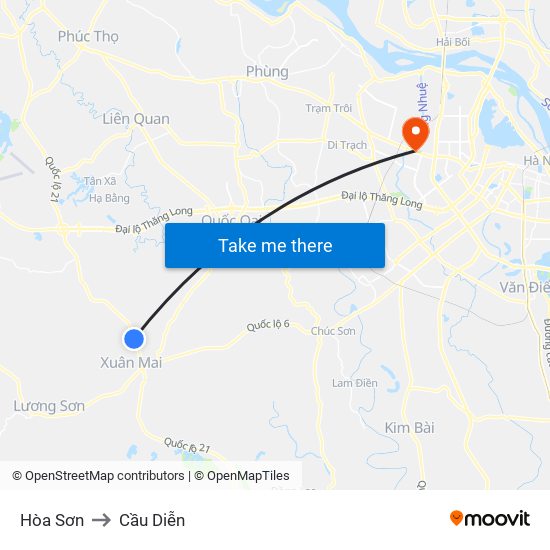 Hòa Sơn to Cầu Diễn map