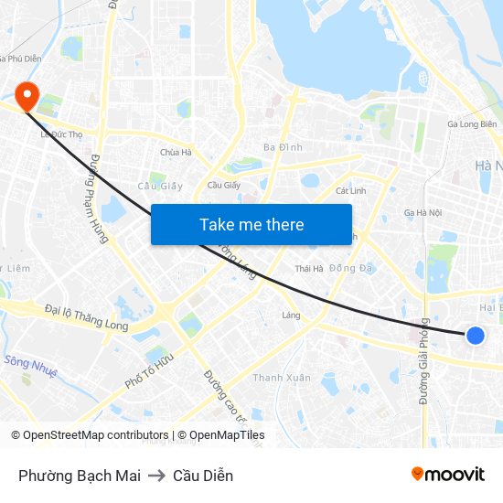 Phường Bạch Mai to Cầu Diễn map