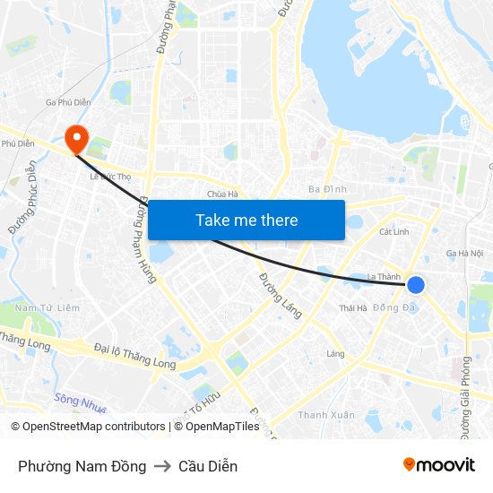 Phường Nam Đồng to Cầu Diễn map