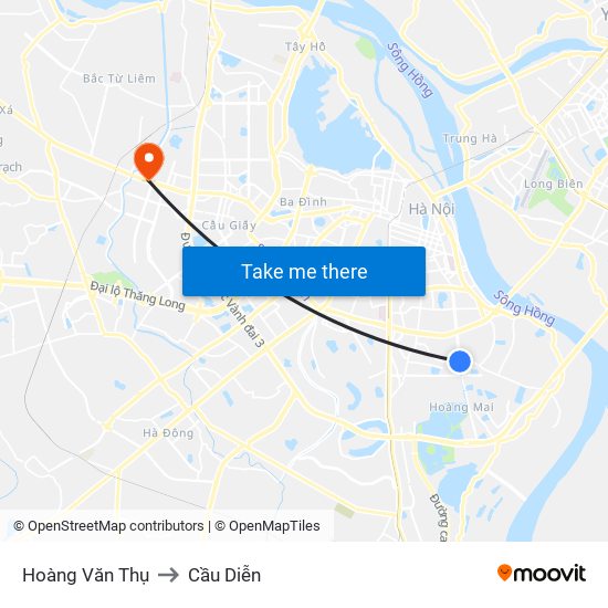 Hoàng Văn Thụ to Cầu Diễn map