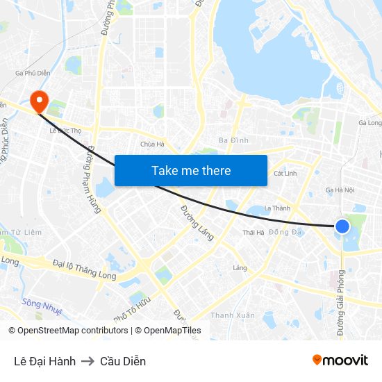 Lê Đại Hành to Cầu Diễn map