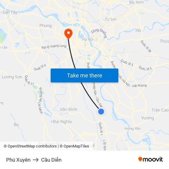 Phú Xuyên to Cầu Diễn map