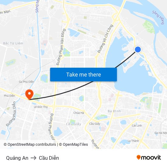 Quảng An to Cầu Diễn map