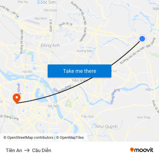 Tiền An to Cầu Diễn map