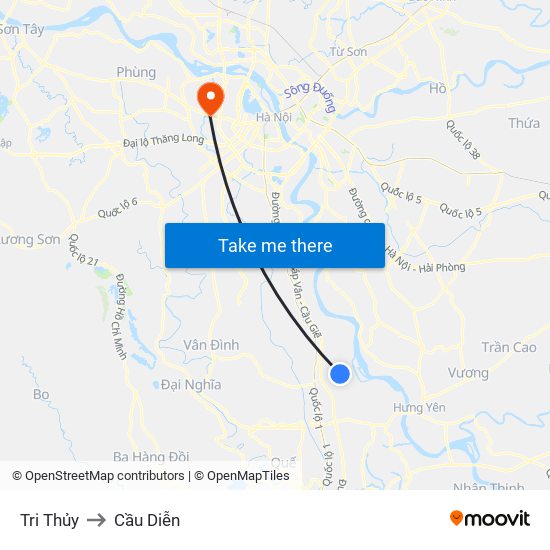 Tri Thủy to Cầu Diễn map