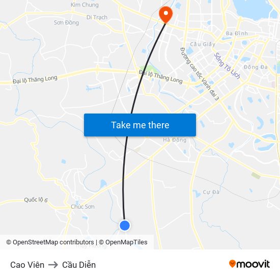 Cao Viên to Cầu Diễn map