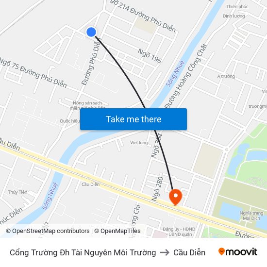 Cổng Trường Đh Tài Nguyên Môi Trường to Cầu Diễn map