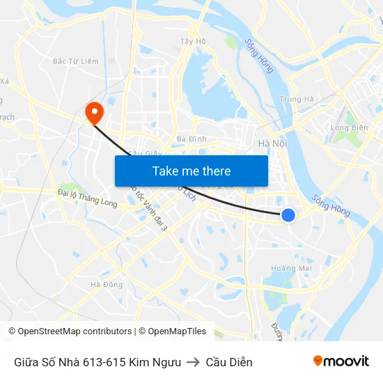 Giữa Số Nhà 613-615 Kim Ngưu to Cầu Diễn map