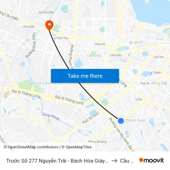 Trước Số 277 Nguyễn Trãi - Bách Hóa Giày Thượng Đình to Cầu Diễn map