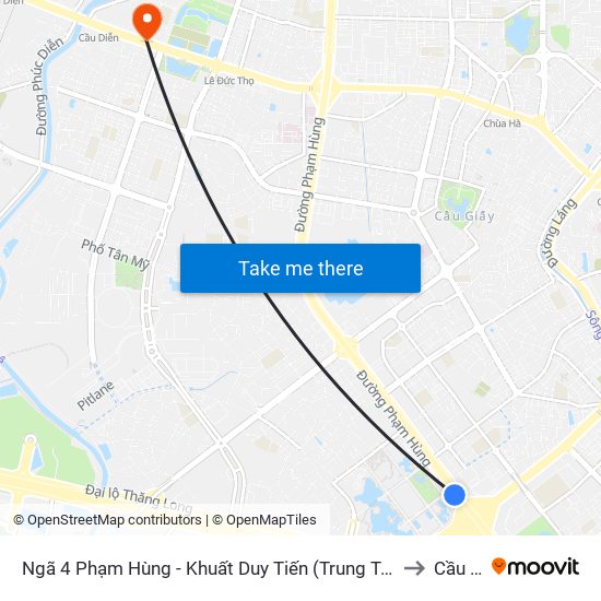 Ngã 4 Phạm Hùng - Khuất Duy Tiến (Trung Tâm Hội Nghị Quốc Gia) to Cầu Diễn map