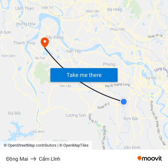 Đồng Mai to Cẩm Lĩnh map