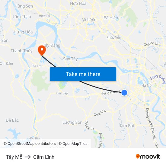 Tây Mỗ to Cẩm Lĩnh map