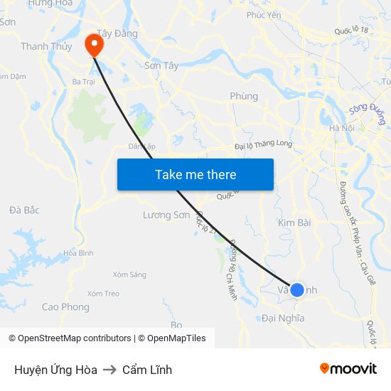 Huyện Ứng Hòa to Cẩm Lĩnh map