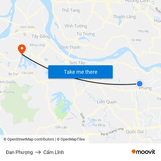 Đan Phượng to Cẩm Lĩnh map