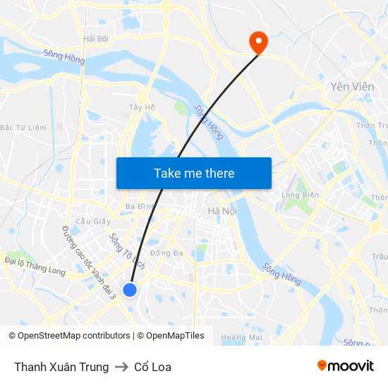 Thanh Xuân Trung to Cổ Loa map